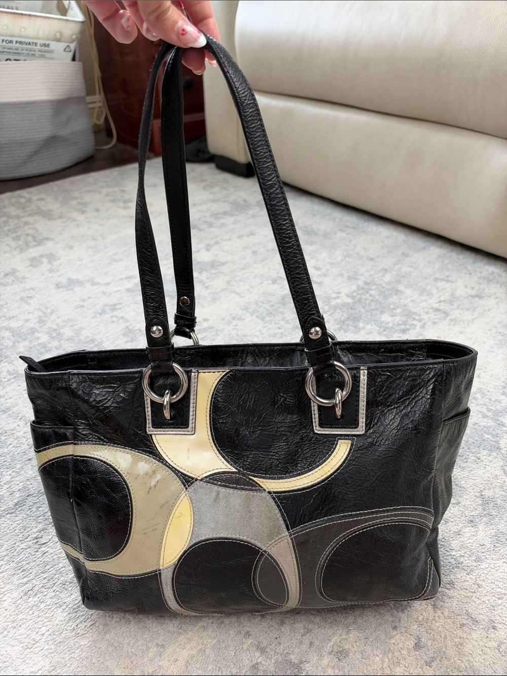 Coach Inlaid C Y2K Patent Leather Bag Zip Tote Purse F17127